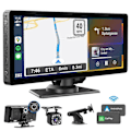 Miniatyrbild 3 av 5: Bärbar Trådlös Carplay Bilstereo med Dash Cam - 10,26 Tum HD IPS-Skärm, Android Auto, 1080P Backkamera, Bluetooth-WELLNGS