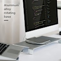 Miniatyrbillede 4 af 5: 2024 360 graders rotationsskærm drejelig base, sølv aluminiumlegering computerskærm drejeskive stativ, roterende drejelig base til Imac-skærm drejelig stativ
