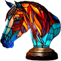 Miniatyrbild 1 av 5: Djurbordslampa serie färgat harts Elefant Drake Varg Lampa Retro sänglampa Tiffany Style Nattlampa Bohemian Resin Lamp för Bedroo-WELLNGS häst