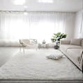 Miniatyrbillede 1 af 5: Stor plysset tæppe stue dekoration fluffy tæppe tykt soveværelse tæppe skridsikkert gulv blødt lounge tæppe ensfarvet tæppe (140X200cm(55X78.7In) hvid)