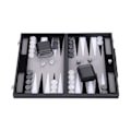 Miniatyrbild 1 av 4: Lyx Backgammon 18" 45,5 cm - Hög kvalitet - Läderimitation, speciell inlagd filt, pärlmarker och tärningar (svart/vit/grå) svart, grått, vitt
