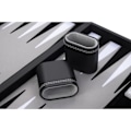 Miniatyrbild 4 av 4: Lyx Backgammon 18" 45,5 cm - Hög kvalitet - Läderimitation, speciell inlagd filt, pärlmarker och tärningar (svart/vit/grå) svart, grått, vitt