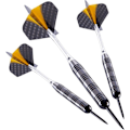 Miniatyrbild 5 av 6: Set med 12 dartpilar spets i stål i mässingsutseende tungsten- 4 spelare- 23 gr - ENGELHART - Presentförpackning med tillbehör Svart silver