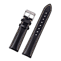 Miniatyrbillede 1 af 2: Klassiskt klockarmband av svart läder med vit söm Black 18mm
