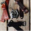 Pikkukuva 4 / 4: Racing klockarmband av svart läder Black 22mm