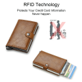 Pikkukuva 5 / 5: Kolfiber Kreditkortshållare Plånbok Herr Rfid Smart Metal Tunn Slim Pop Up Minimalistinen Plånbok Liten Svart Plånbok Metall Vallet Red