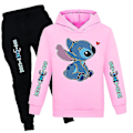 Miniatyrbild 1 av 2: Lilo & Stitch Tryckt Barn Overall Set Casual Huvtröja Byxor Aktivkläder Pink 9-10 Years