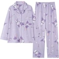 Miniatyrbilde 1 av 6: Pyjamas for kvinner - Søt tegneserie jente langærmet skjorte med pyjamas hjemmeklær todelt pyjamassett Zi Kuromi XL