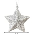 Miniatyrbild 2 av 5: 6 st silverstjärnor julgranshängande prydnader med snöre, glitterprydnader för julgransdekoration, silverglitterstjärna 7 cm