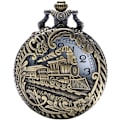 Miniatyrbillede 1 af 5: STEAM Tog/Lokomotiv Motor Tema 3D Bronze Effekt Mænds Quartz Lommeur Kæde - På 32\" Tommer / 80cm Kæde