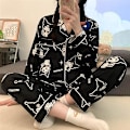 Pikkukuva 2 / 6: Pitkähihaiset pyjamapaidat naisille, puuvilla, uusi tyyli, söpö piirretty, tyylikäs kotivaateasu Black Kuromi XL