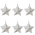 Miniatyrbild 1 av 5: 6 st silverstjärnor julgranshängande prydnader med snöre, glitterprydnader för julgransdekoration, silverglitterstjärna 7 cm