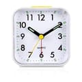 Silent Analog Alarm Clock No Ticking, Silent Alarm Clock - Plastic Alarm Clock - Gentle Wake Up, Audible Beeps, White
