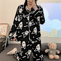 Pikkukuva 4 / 6: Pitkähihaiset pyjamapaidat naisille, puuvilla, uusi tyyli, söpö piirretty, tyylikäs kotivaateasu Black Kuromi XL