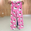 Miniatyrbild 2 av 4: Hello Kitty Flanell Pyjamas Mjuka Kawaii Pyjamas Hembyxor Cartoon Casual Anime Bekväma Höst- och Vintervarma Pyjamas Casual Byxor pink M