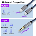 Miniatyrbild 3 av 5: Flätad nylon USB C & Lightning till 3,5 mm Jack Audio Adapter Aux-kabel
