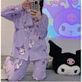 Miniatyrbilde 3 av 6: Pyjamas for kvinner - Søt tegneserie jente langærmet skjorte med pyjamas hjemmeklær todelt pyjamassett Zi Kuromi L