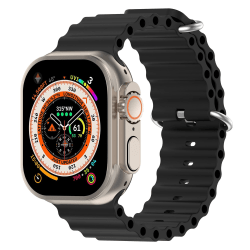 Apple Watch kompatibelt Wave Armband Silikon SVART 42/44/45/49 m Svart