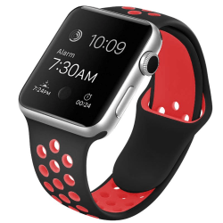 Apple Watch kompatibelt Sport Armband Silikon SVART/RÖD 42/44/45 Black L