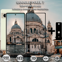 1-Pack Google Pixel 7 Skärmskydd & 1-Pack linsskydd - Härdat Glas 9H - Super kvalitet 3D