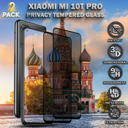 2-Pack Privacy Skärmskydd For Xiaomi Mi 10T Pro - Härdat Glas 9H - Super Kvalitet 3D