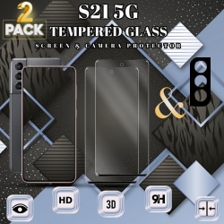 2-Pack Samsung S21 (5G) Skärmskydd & 1-Pack linsskydd - Härdat Glas 9H - Super kvalitet 3D