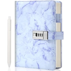 Marmordagbok med lås för flickor och kvinnor, hemlig dagbok med lås 192 sidor Vattentät flickor låst dagbok med penna, A5 lila