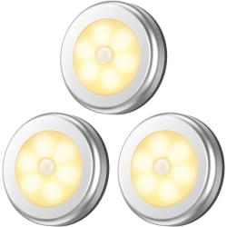 Uppgraderad rörelsesensorlampa, sladdlös batteridriven LED-nattlampa, garderobsbelysning trappljus, pucklampor, säkra lampor (varmvitt - 3-pack)