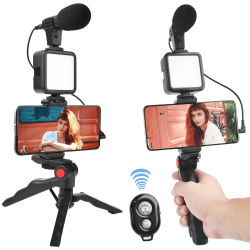 Vlogging Video Kit With Tripod Microphone LED Light Phone Holder