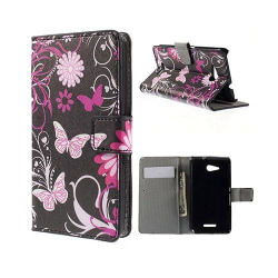 Moberg Sony Xperia E4G med Plånbok - Rosa Fjärilar & Blommor