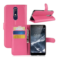 Nokia 5.1 mobilfodral konstläder silikon plånbok stående - R