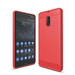 Nokia 6 Skal med karbon fiber design - Röd