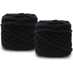 2X100g tjockt garn för stickning av ullboll gjord av bomull, ull och akryl Mjuk och varm vävscarf och tofflor DIY plyschstickning. black