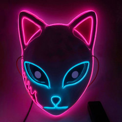SINSEN Demon Slayer Fox Mask LED Cosplay Cat Mask Japansk anime Halloween kostym rekvisita för barn Vuxna Pink