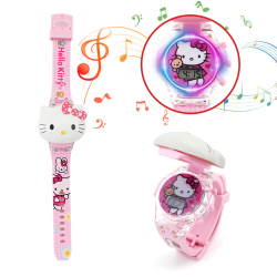 Kid Cartoon Projector Tecknad LED-ljus Watch Armband Hello Kitty