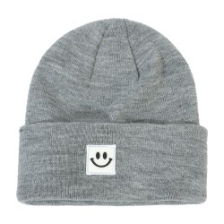 Smile Knit Beanie Skull Hat Cap för män/kvinnor Varm present Light flax grey
