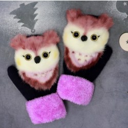 Söta handskar för barn Vintervarma mjuka pälsvantar Plyschhandskar Tjocka owl