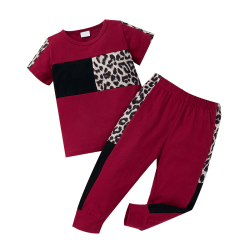 Baby sommarkläder Kortärmad T-shirt långbyxor Set Outfits Wine Red