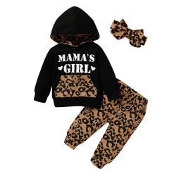 Kid Girl Hooded Långärmad Casual Leopard Pant Pannband Outfit MAMA 90cm