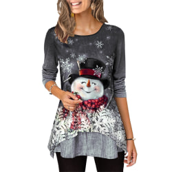 Långärmad blus t-shirt för damer för jul 3D Snowman Pullover grey