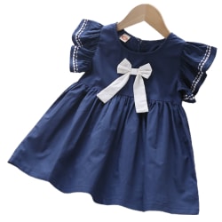 Kid Baby Girl rosett volang college kjol sommar casual klänning navy 130cm
