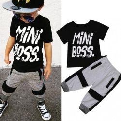 2st Kids Baby Boy Mini Boss T-shirt Toppar Byxor Harem Outfit Set 110cm