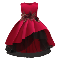 Flickor med rund hals ärmlös dovetail kjol Princess Party Dress Red