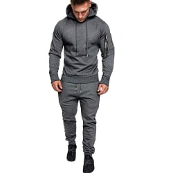 Män Sport Outfit Set Zip Hoodie Solid Vinter Casual Byxa Grey M