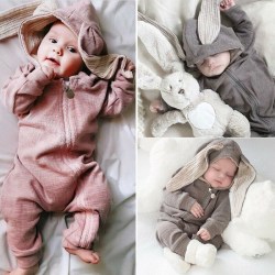 Toddler Spädbarn Baby Långärmad Romper Pyjamas Bunny Rabbit Ear Pink