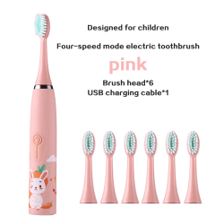 3 till 12 år Rengöring av elektrisk tandborste för barn 6 reservhuvuden USB pink