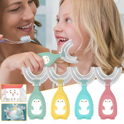 U-formad silikon tecknad tandborste för barn tandrengöring blue S