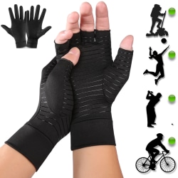 Kopparkompressionshandske Anti Artrit Hand Half Finger Sports black A pair S