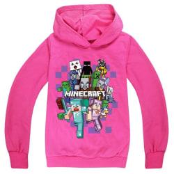Minecraft Kids Casual Pullover Hoodie Novelty Cartoon Sweatshirt Rose red 130cm