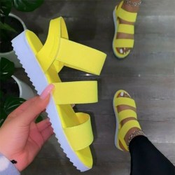 Platta sandaler med band för damer, sommar bekväma Peep Toe-skor Yellow 37